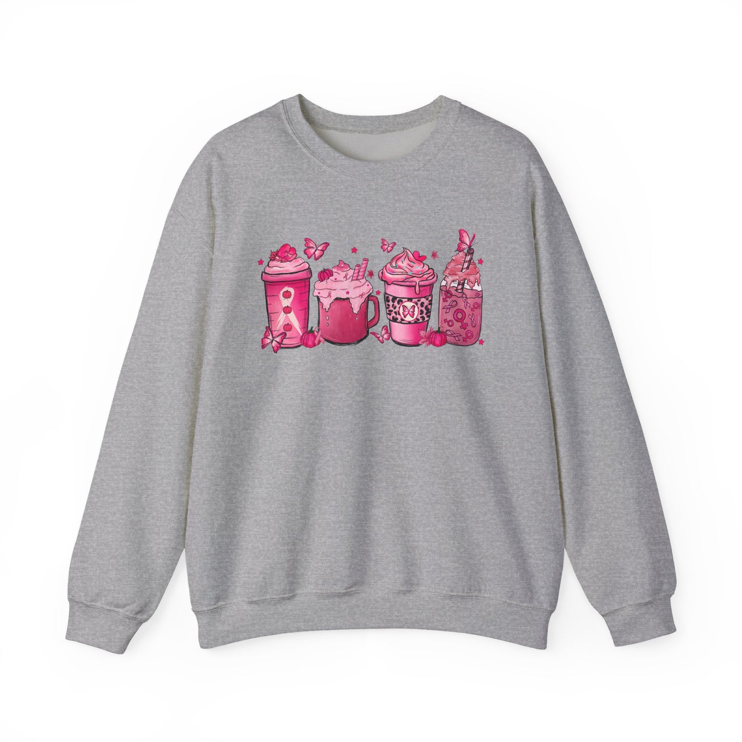 ☕🎀 Pink Awareness Drinks Sweatshirt – Breast Cancer Support Coffee Lovers