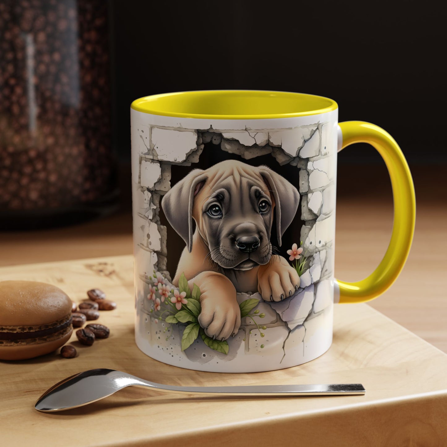🐾 Great Dane Puppy Accent Mug – Sweet Peek-Through Puppy Design ☕💛