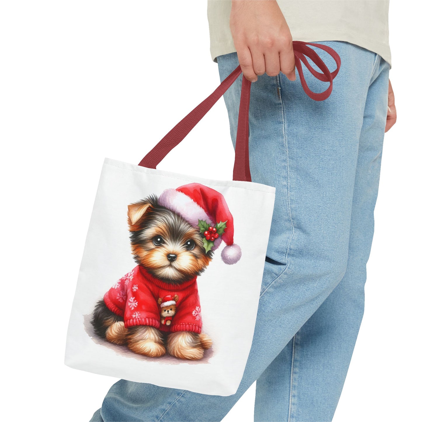 🎄 Santa Yorkie Christmas Tote Bag – Holiday Cheer in Every Stitch 🐾