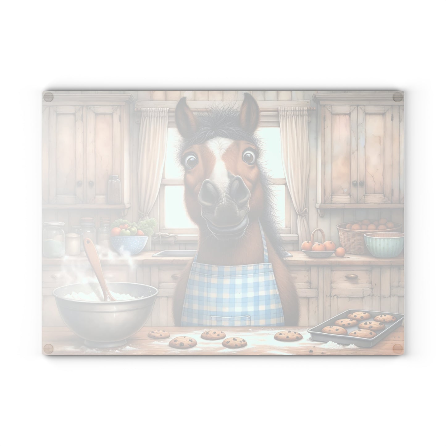 🐴🍪 “Baking Buddy Horse” Glass Cutting Board – Cozy Laughs for Your Kitchen
