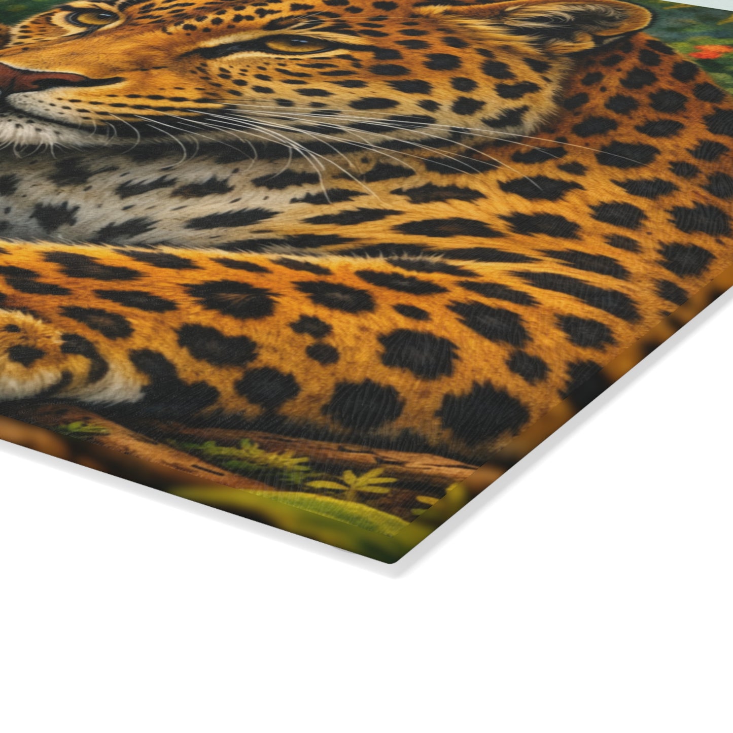 Leopard Mother and Cub Glass Cutting Board – Jungle Wildlife Family Artwork