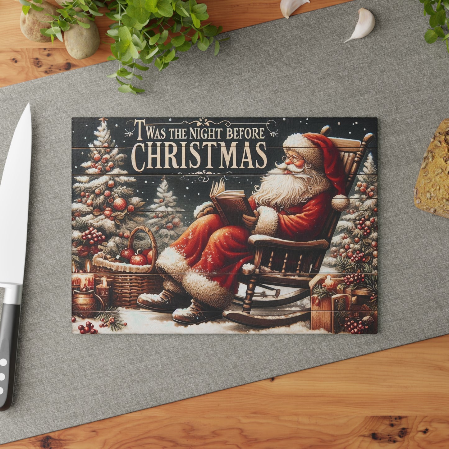 🎅✨ ’Twas the Night Before Christmas Santa Cutting Board – Cozy Holiday Magic for Your Kitchen 🎄🔥