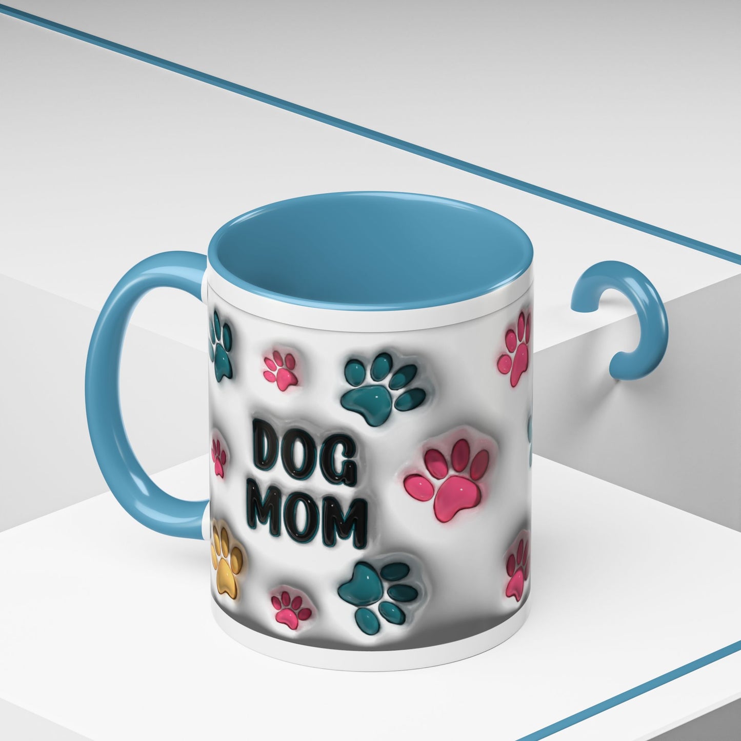 Dog Mom Accent Mug – Colorful Paw Print Cup for Proud Pet Parents