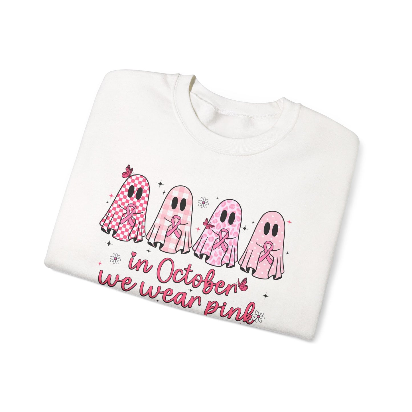 🎀👻 In October We Wear Pink Sweatshirt – Breast Cancer Awareness Halloween Ghosts