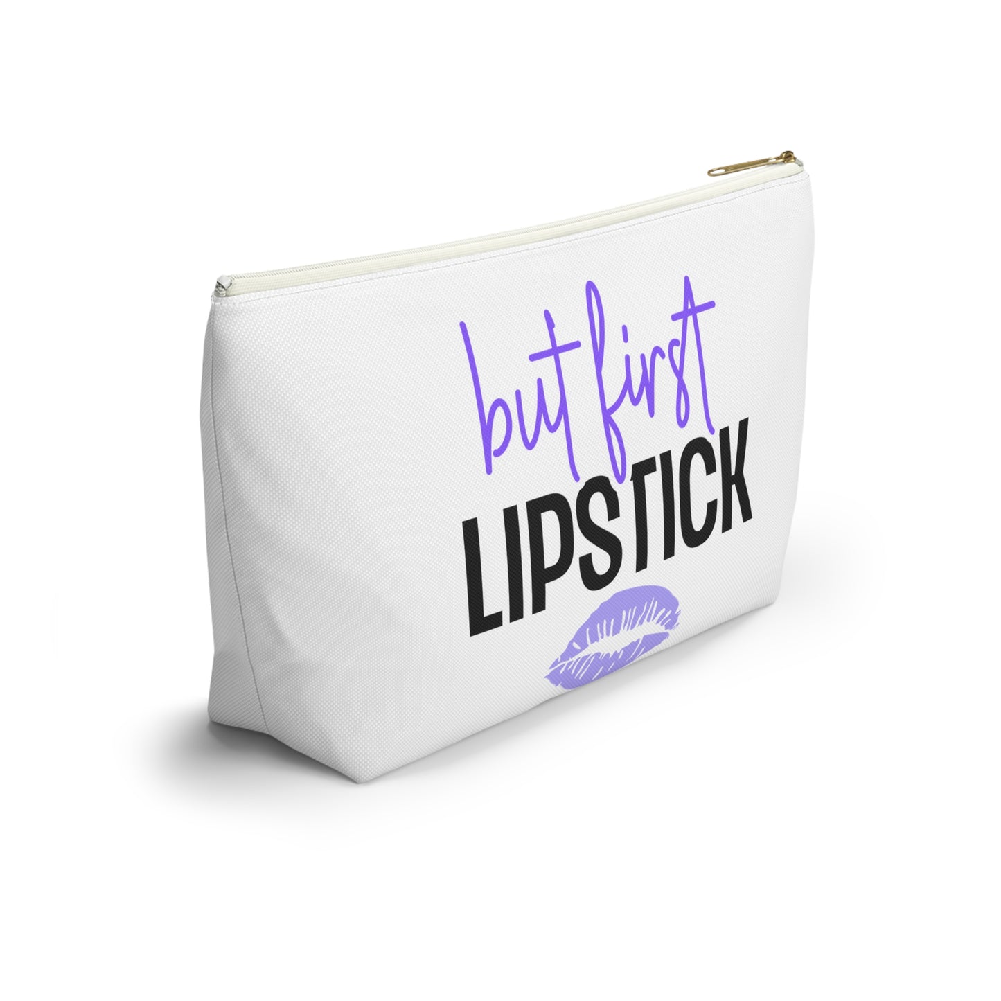 Accessory Pouch – "But First Lipstick" Purple Makeup Bag