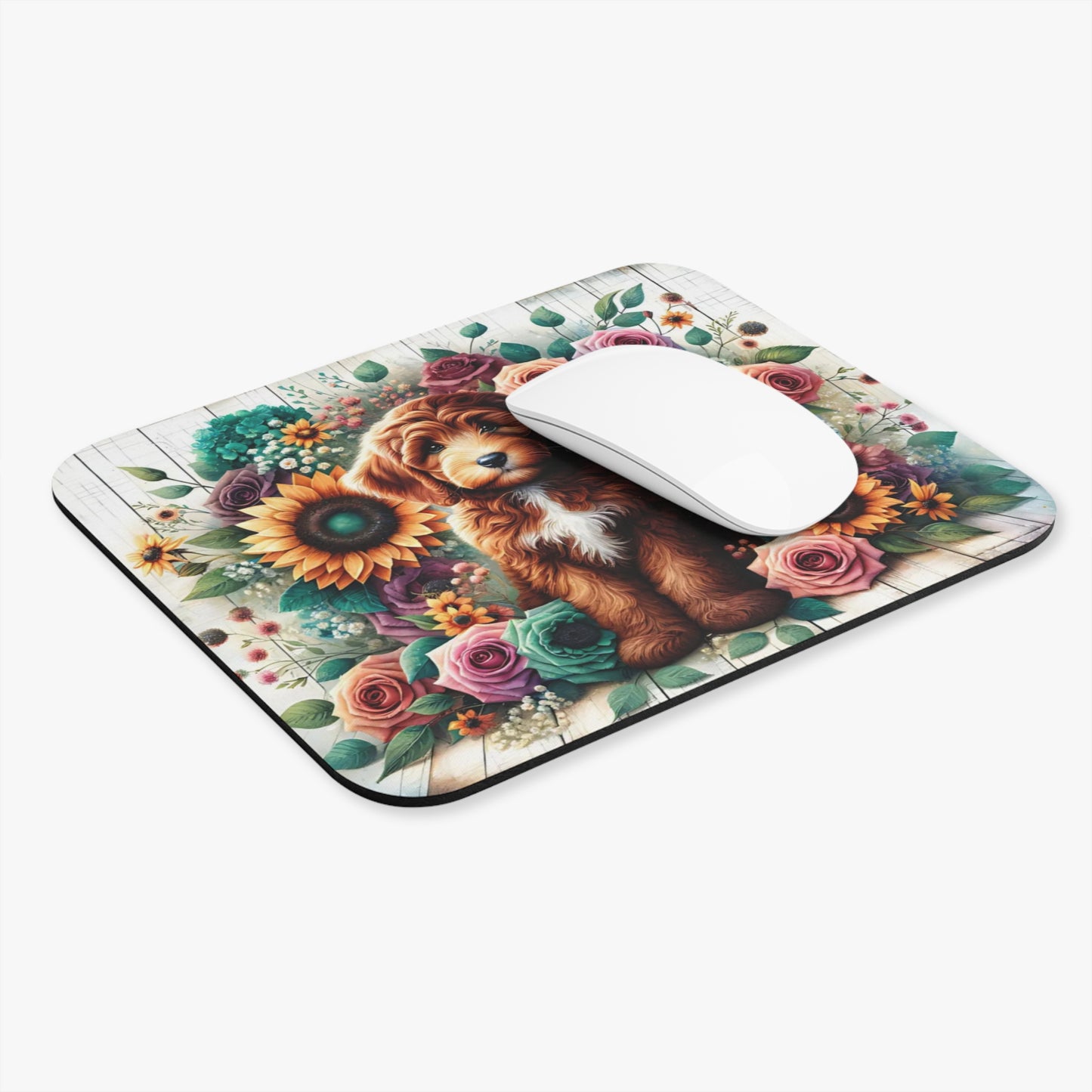 🖱️🌻🐶 Puppy & Sunflower Garden Mouse Pad – Cozy Floral Charm for Your Desk