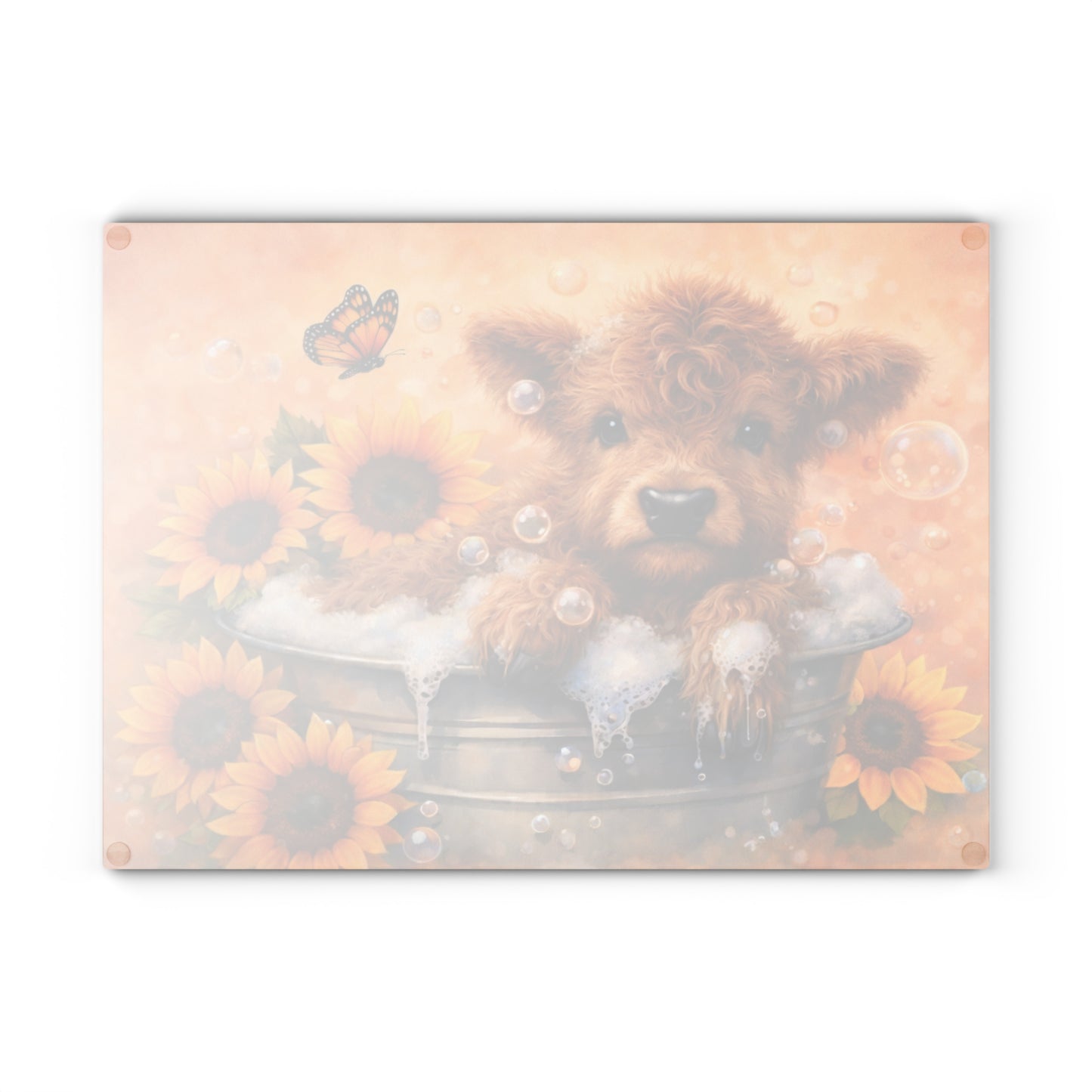 Highland Calf Bubble Bath Glass Cutting Board – Farmhouse Kitchen Decor