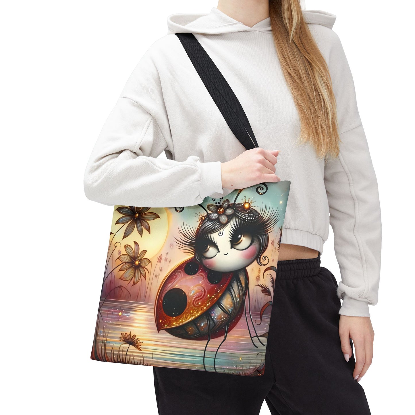 🐞 Mariquita sobre una flor junto al lago – Bolsa de tela inspirada en la naturaleza