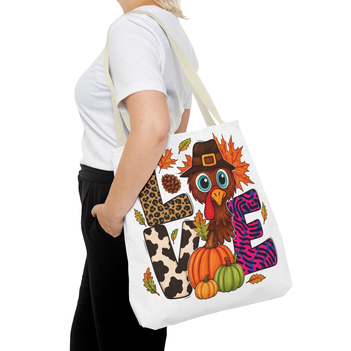 🦃 LOVE Turkey Tote Bag – Wild Prints, Big Eyes & Thanksgiving Fun 🎨