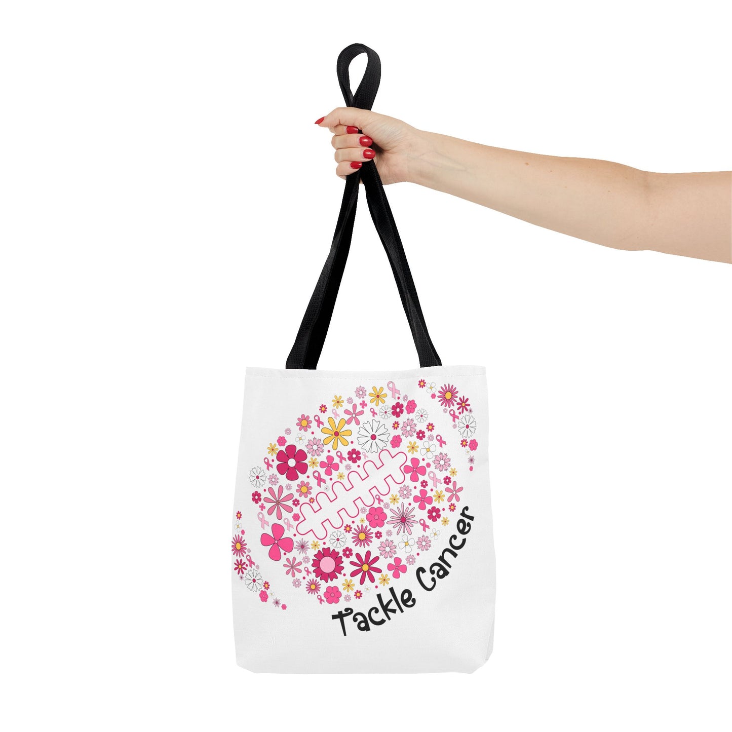 🌸 Pink Floral Football Tote Bag – Game Day Meets Breast Cancer Awareness 🎀👜