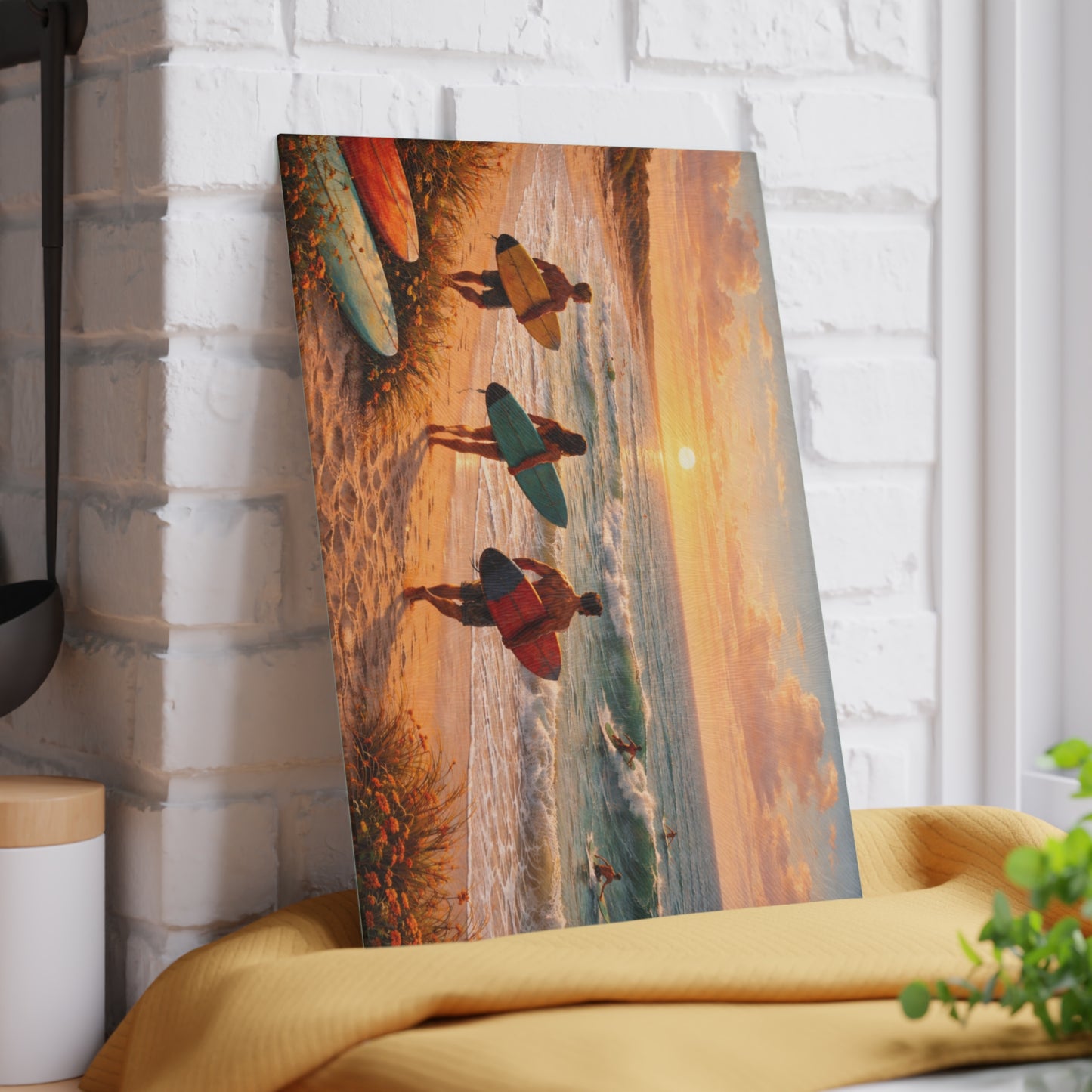 Golden Hour Surf Coast Glass Cutting Board – Coastal Sunset Ocean Kitchen Decor