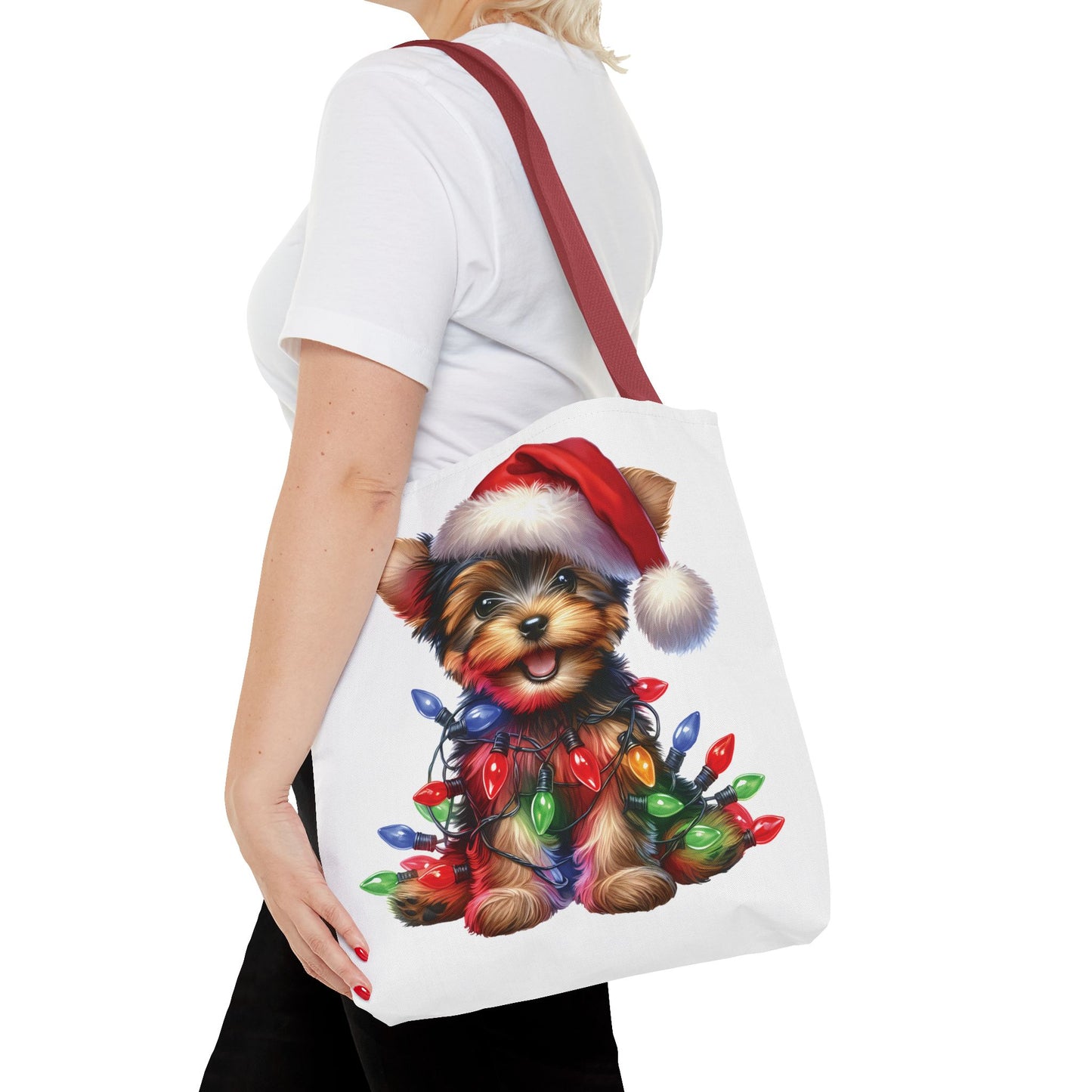 🎄 Yorkie Christmas Lights Tote Bag – Holiday Cheer in Every Carry 🎁