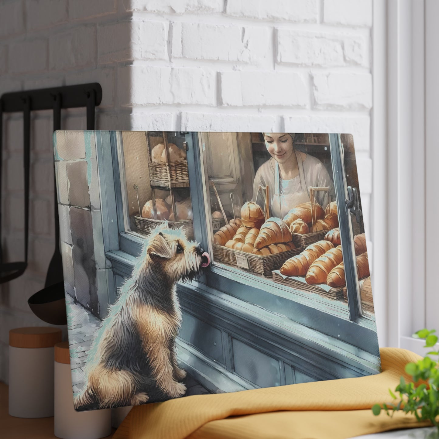 Bakery Scene Cutting Board, Terrier Dog Design, Dog Lover Gift, Baking Decor Bakery Lover Gift, Unique Kitchen Gift