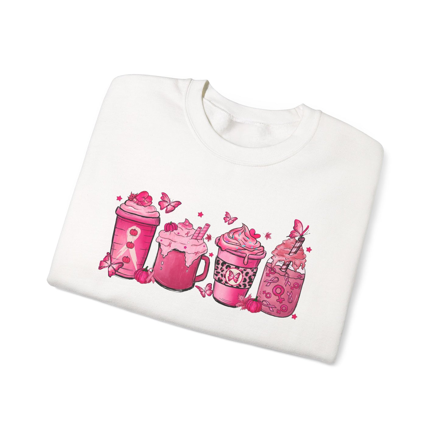 ☕🎀 Pink Awareness Drinks Sweatshirt – Breast Cancer Support Coffee Lovers
