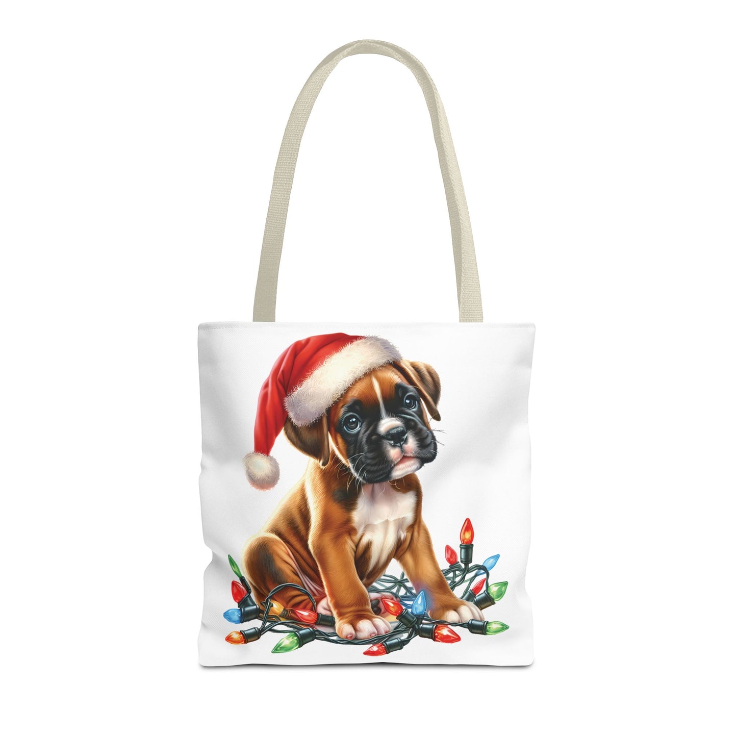 👜 Boxer Christmas Lights Tote Bag – Festive Charm for Dog Lovers 🎄