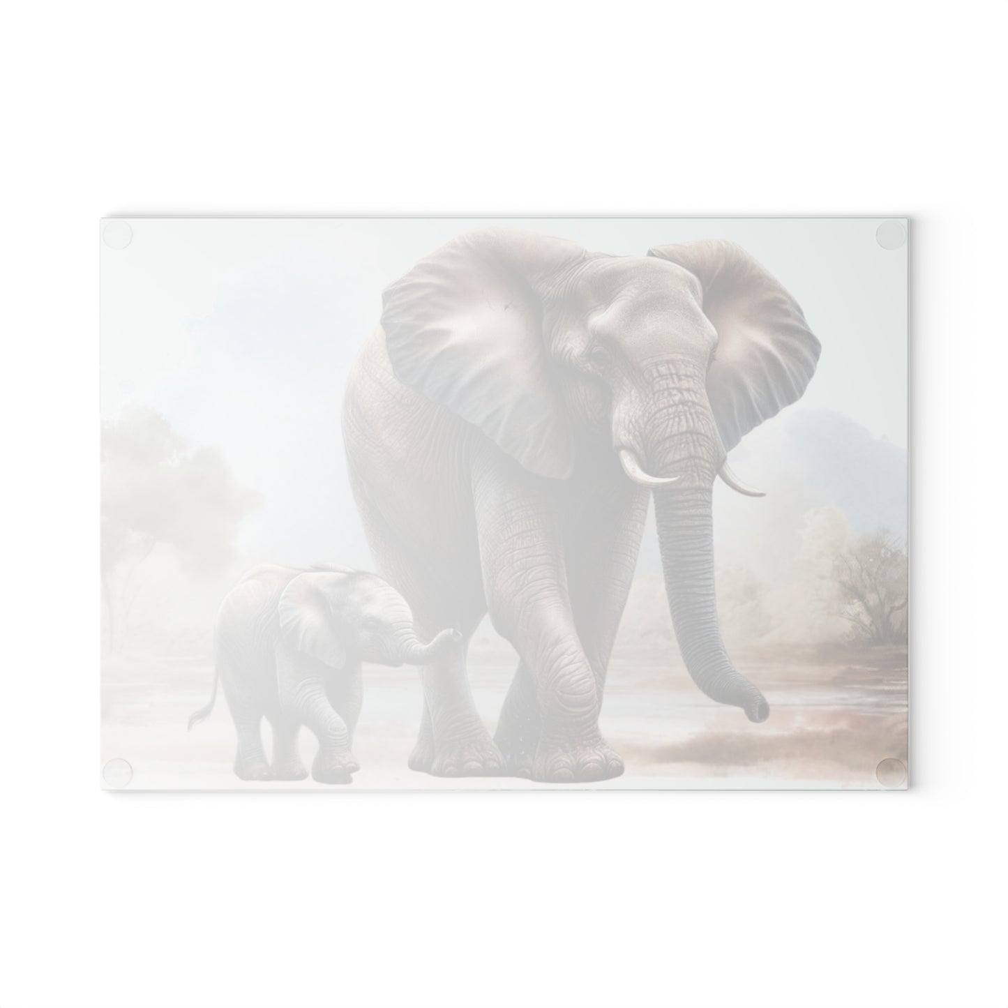 Mama Elephant and baby tempered glass cutting board