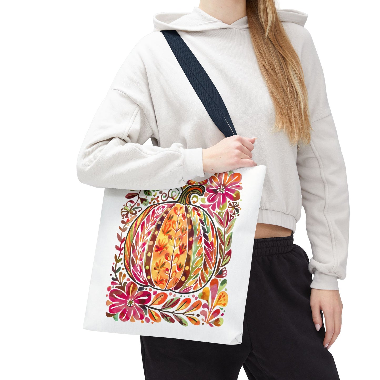 🎨 Watercolor Autumn Pumpkin Floral Tote Bag – Artistic Fall Charm 🍂