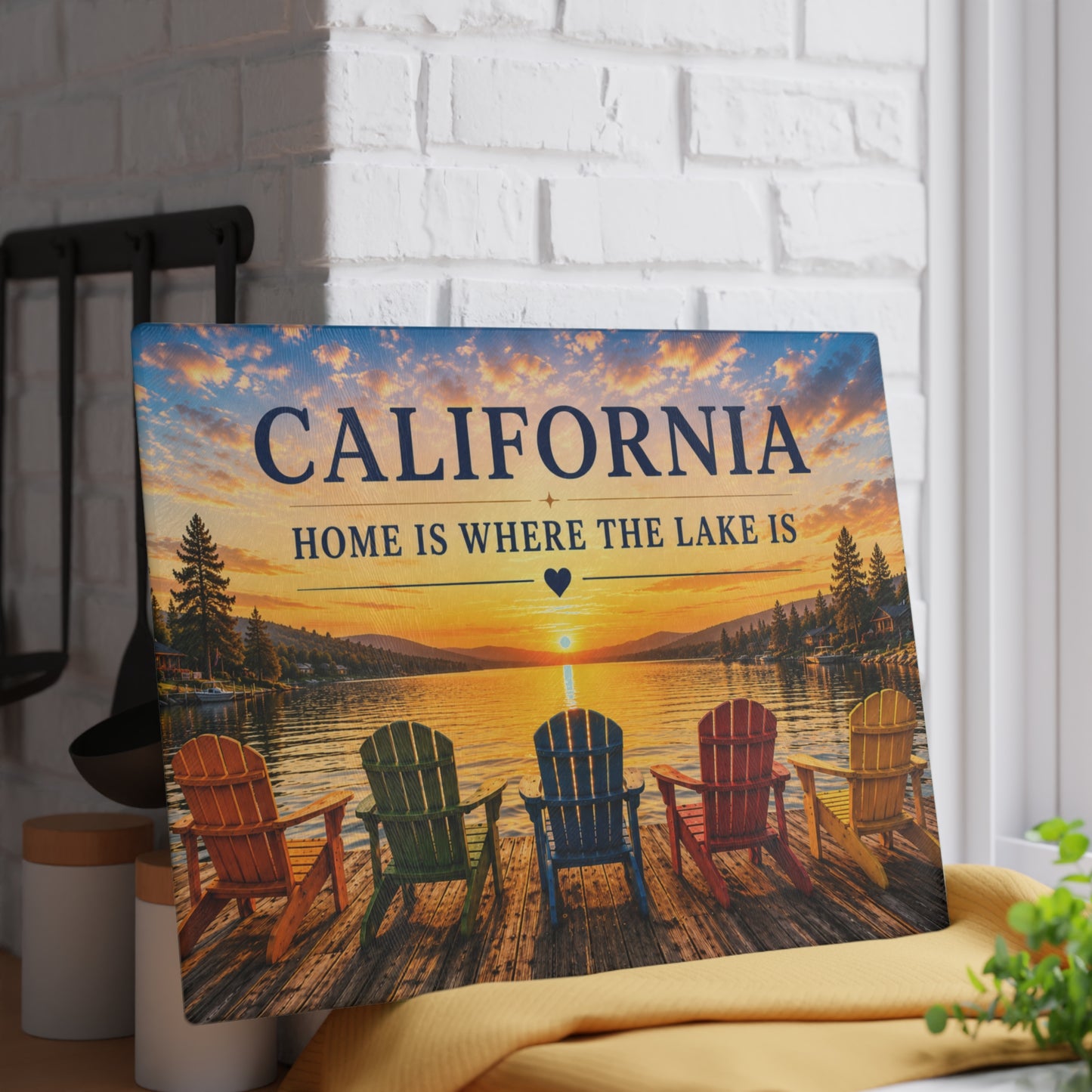 California Lake Glass Cutting Board – Home Is Where the Lake Is Kitchen Decor