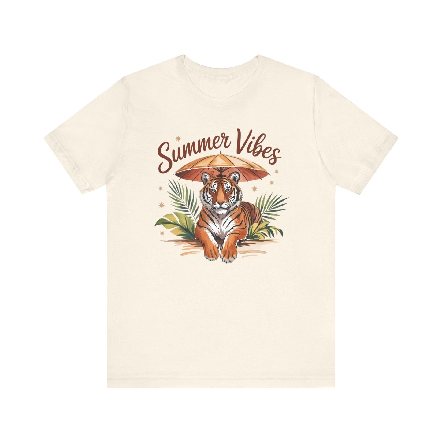 Camiseta Summer Vibes Tiger – Gráfico de palmeras de la selva con paraguas | Múltiples opciones de color
