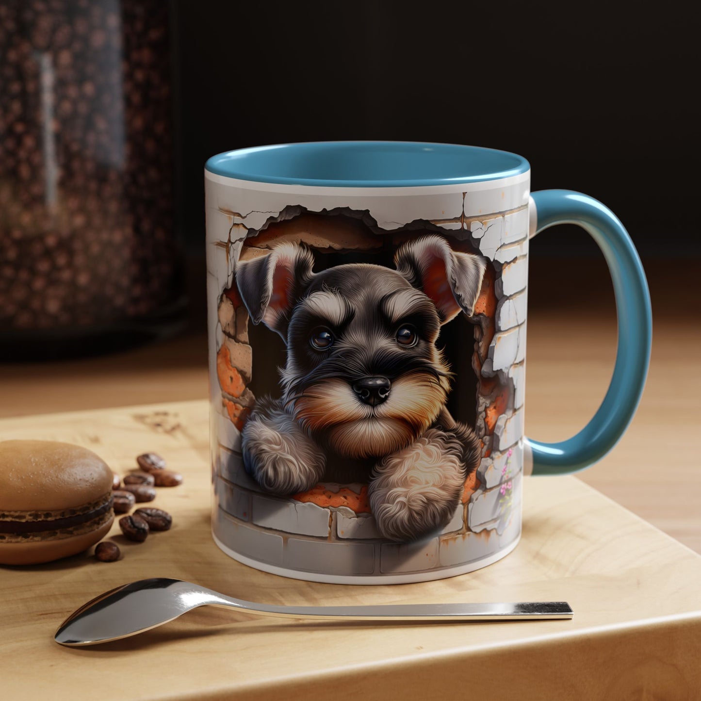 🎀🐶 Schnauzer Puppy Accent Mug – Cute Peek-Through Dog Design for Animal Lovers ☕💖