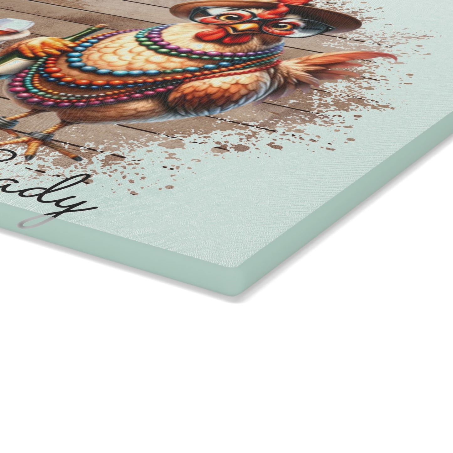 🐔💅 CRAZY CHICKEN LADY – Tabla de cortar de vidrio con temática de vino y pollo glamoroso 🍷👒