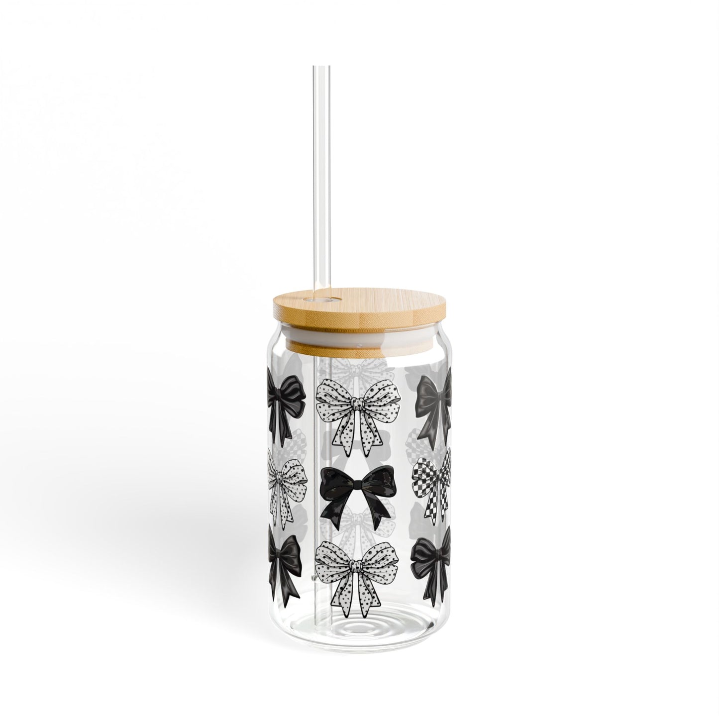 🎀🖤 Black & Chic Bows Sipper Glass – 16oz Classy Style for Every Sip 🖤🎀