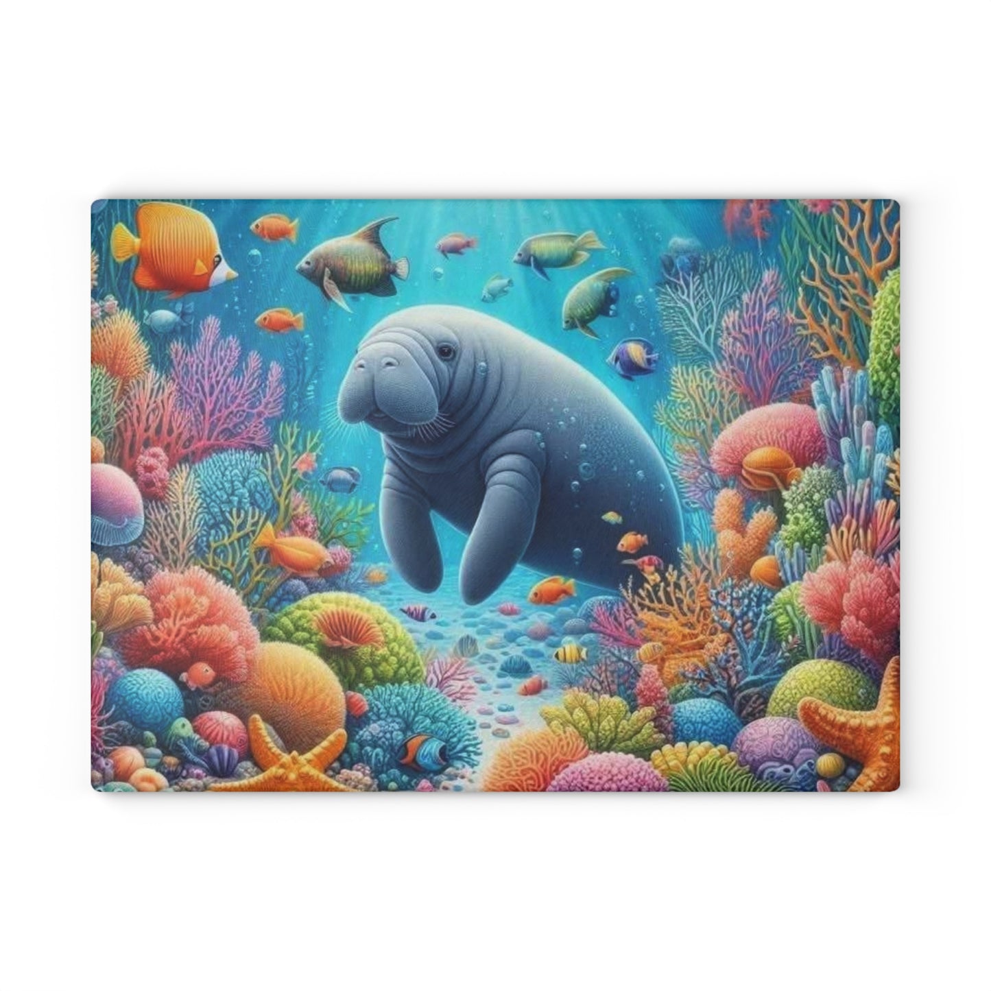 Manatee Cutting Board Textured Glass Florida Spring Kitchen Decor Coastal Home Gift Beach Housewarming Manatee Lover Sea Life Art Nautical