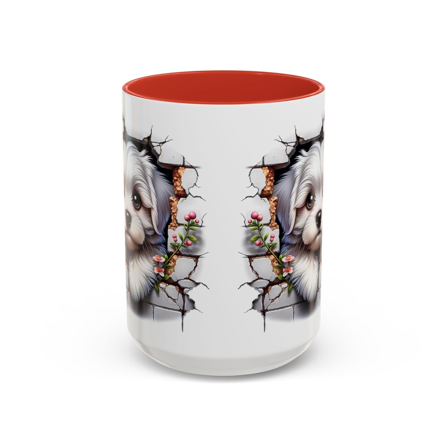 🎀🐶 Maltese Puppy Accent Mug – Cute Peek-Through Dog Design for Animal Lovers ☕💖