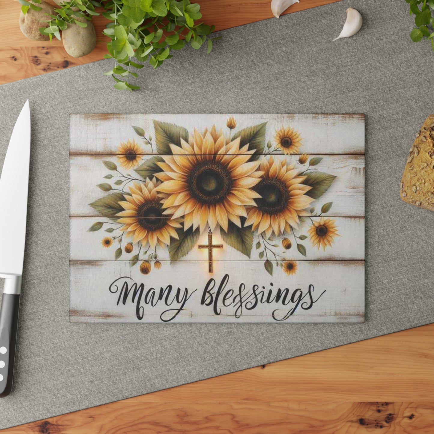 Tabla de cortar de vidrio inspiradora, regalo de Pascua, cruz y flores, ideal para regalar, decoración inspirada en la fe, decoración de cocina, regalos cristianos.