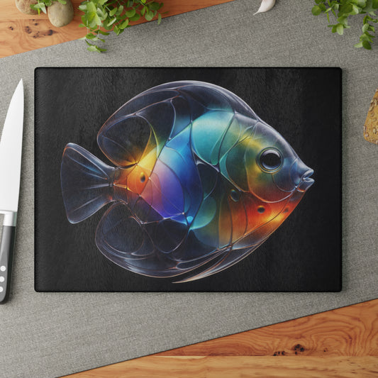 Rainbow Glow Glass Cutting Board – Stunning Discus Fish Artwork
