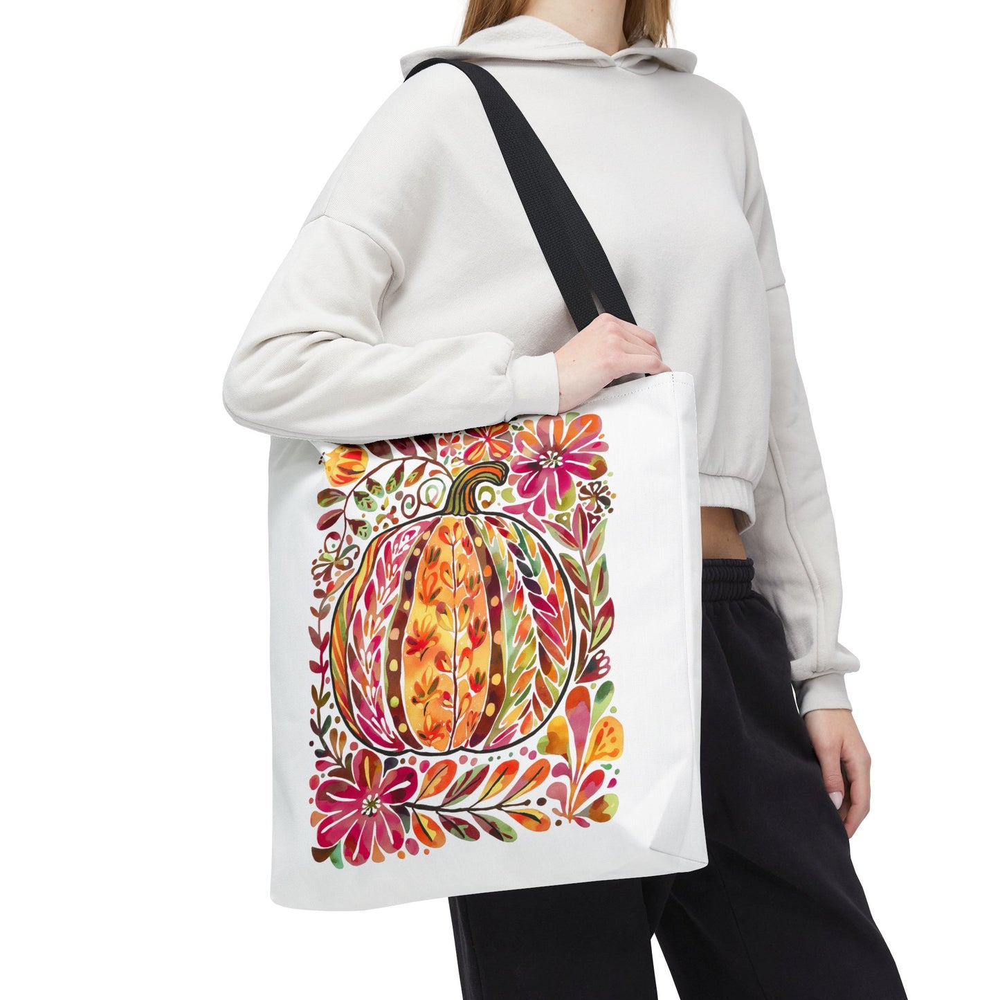 🎨 Watercolor Autumn Pumpkin Floral Tote Bag – Artistic Fall Charm 🍂