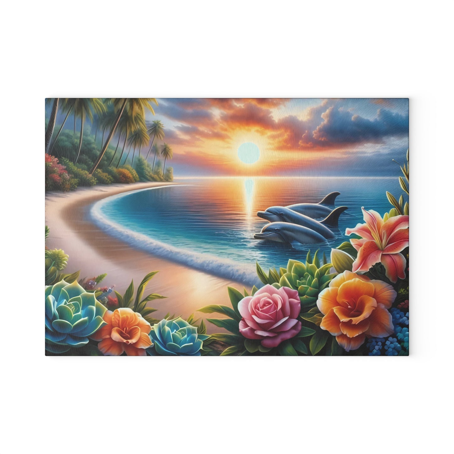 Tabla de cortar con diseño de delfín, vidrio templado con vibrantes escenas de delfines, regalo para chef, regalo para ella, regalo de boda o inauguración de la casa.