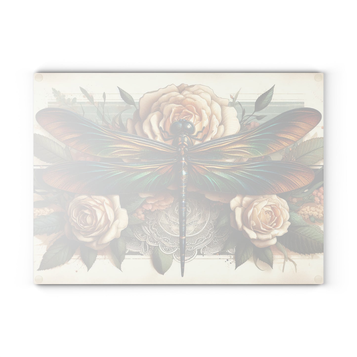 Vintage Dragonfly & Rose Cutting Board – Elegant Botanical Art