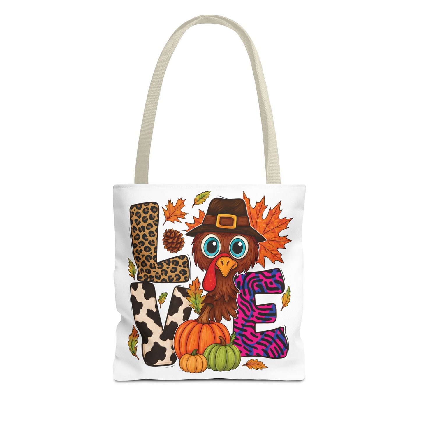 🦃 LOVE Turkey Tote Bag – Wild Prints, Big Eyes & Thanksgiving Fun 🎨