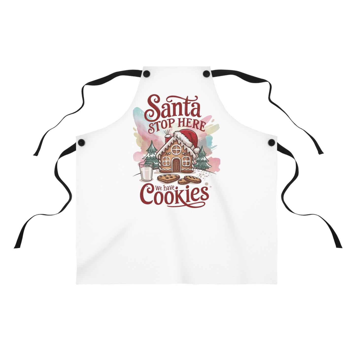 🎅🍪 “Santa, Stop Here—We Have Cookies!” Christmas Apron – Gingerbread Cottage Kitchen Cheer
