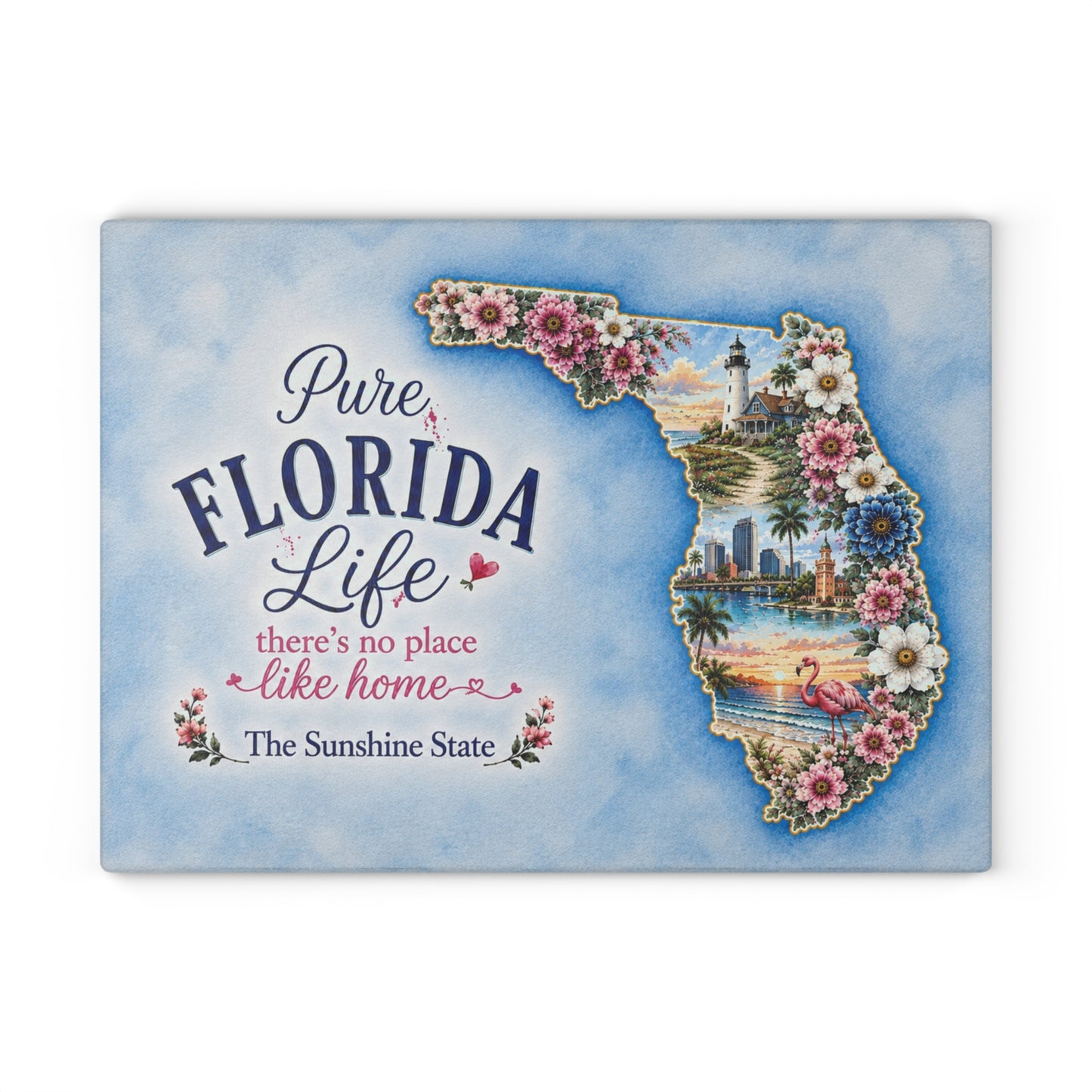 Pure Florida Life Glass Cutting Board – Sunshine State Floral Coastal Kitchen Decor
