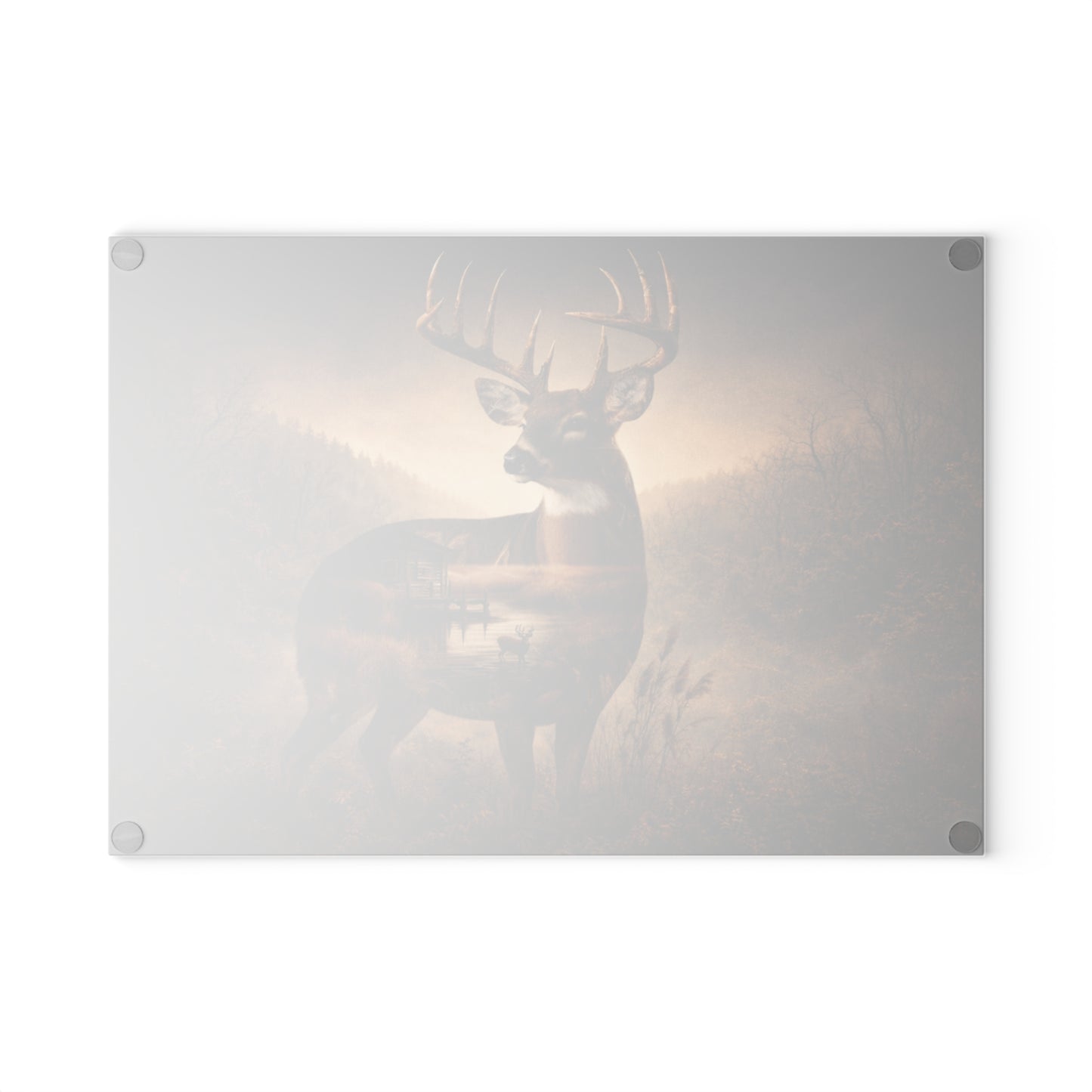 Majestic Whitetail Deer Glass Cutting Board – Rustic Woodland Wildlife Kitchen Art & Display Board