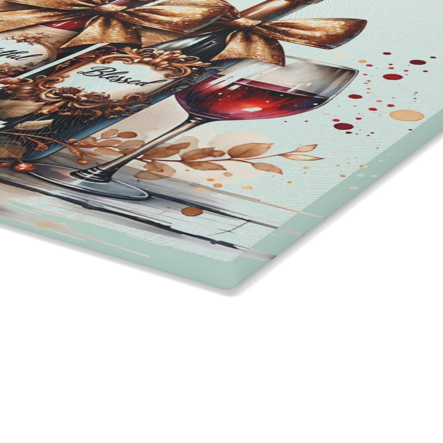 🍷 Thankful, Grateful, Blessed Wine Bottle Cutting Board – Elegant Holiday Kitchen Décor