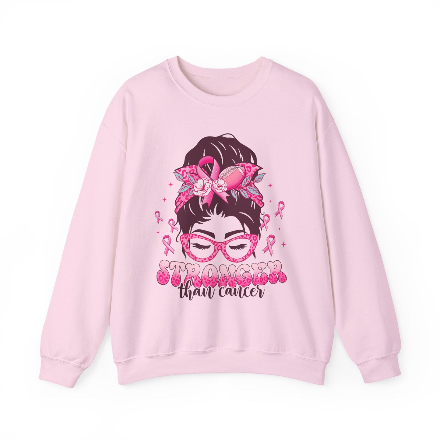 💪🎀 Stronger Than Cancer Sweatshirt – Bold Leopard Print Breast Cancer Awareness Crewneck