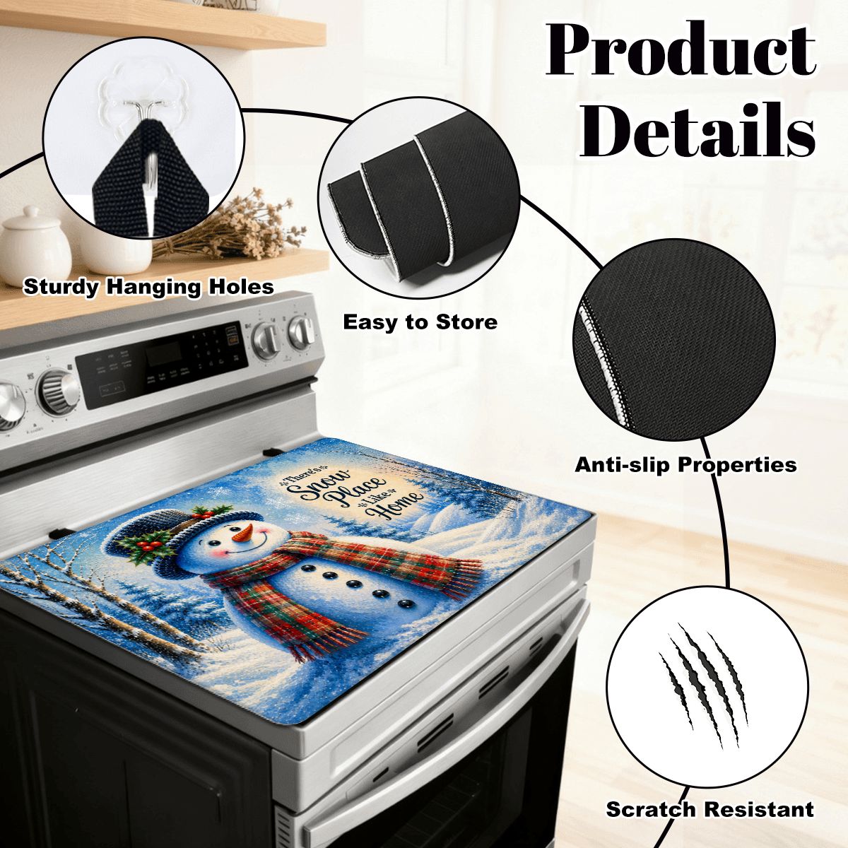 There’s Snow Place Like Home Snowman Stove Top Cover – Christmas Winter Stove Protector Mat